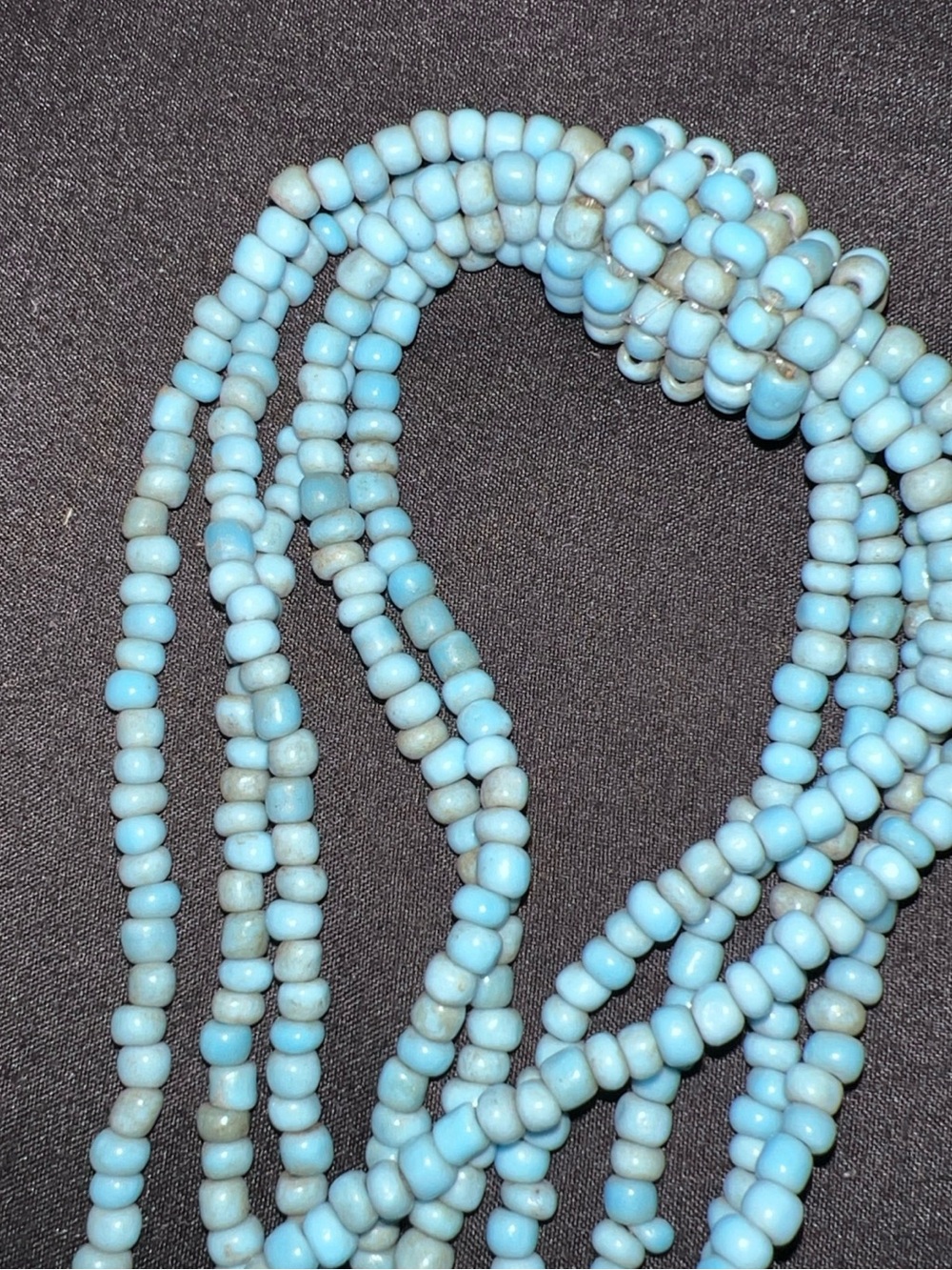 Vintage Source Unknown Sky Blue Multi-Strand Glass Seed Bead Necklace